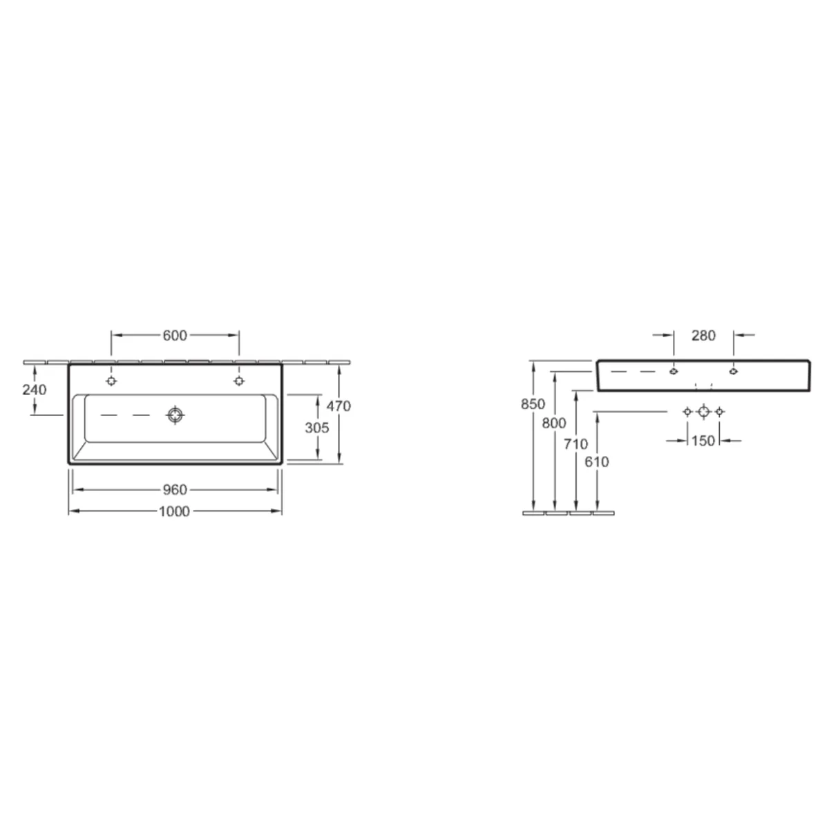 Memento умивальник з 2 отв без переливу White Alpin CeramicPlus, 100×47 см, Villeroy & Boch