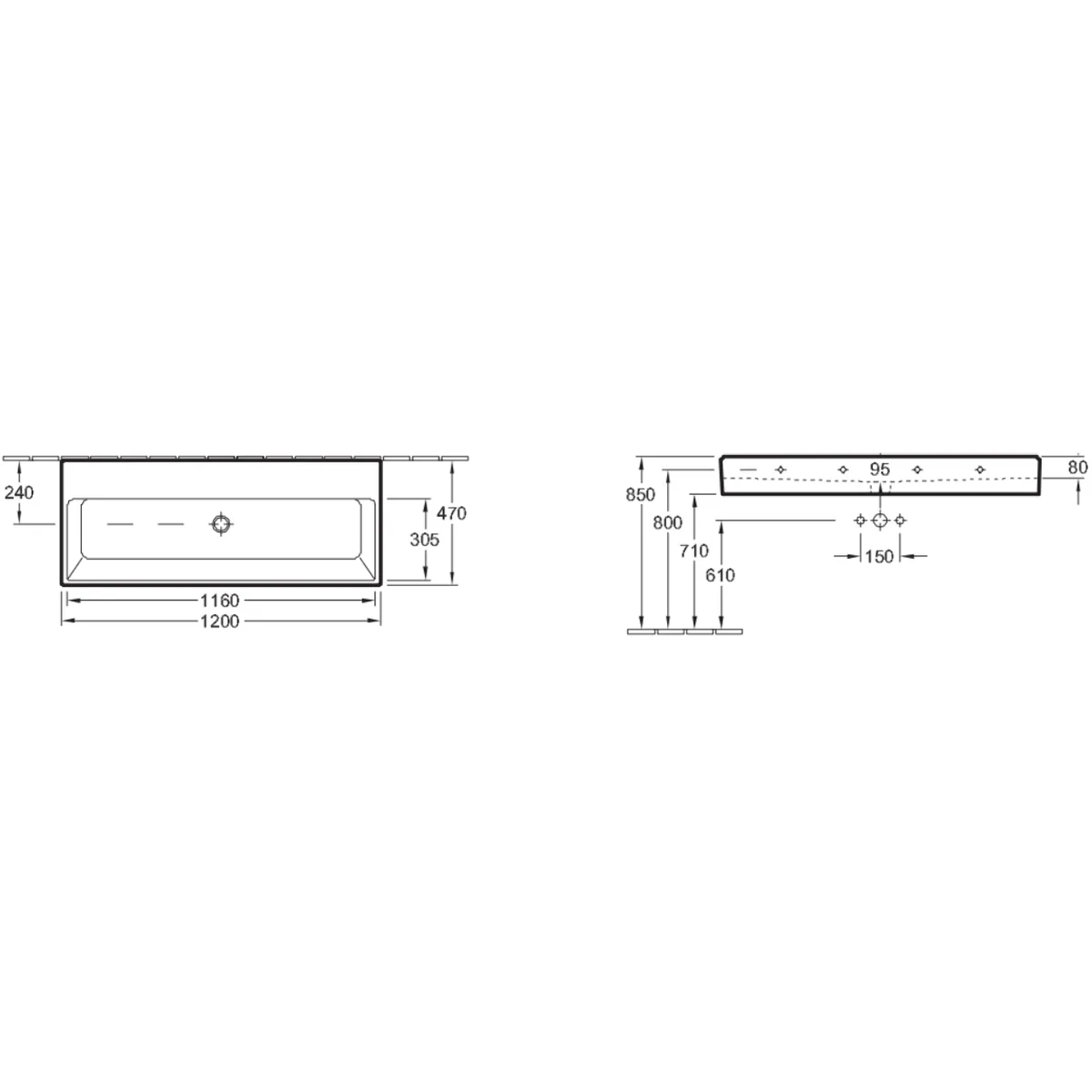 Memento умивальник без отв з переливом White Alpin CeramicPlus, 120×47 см, Villeroy & Boch