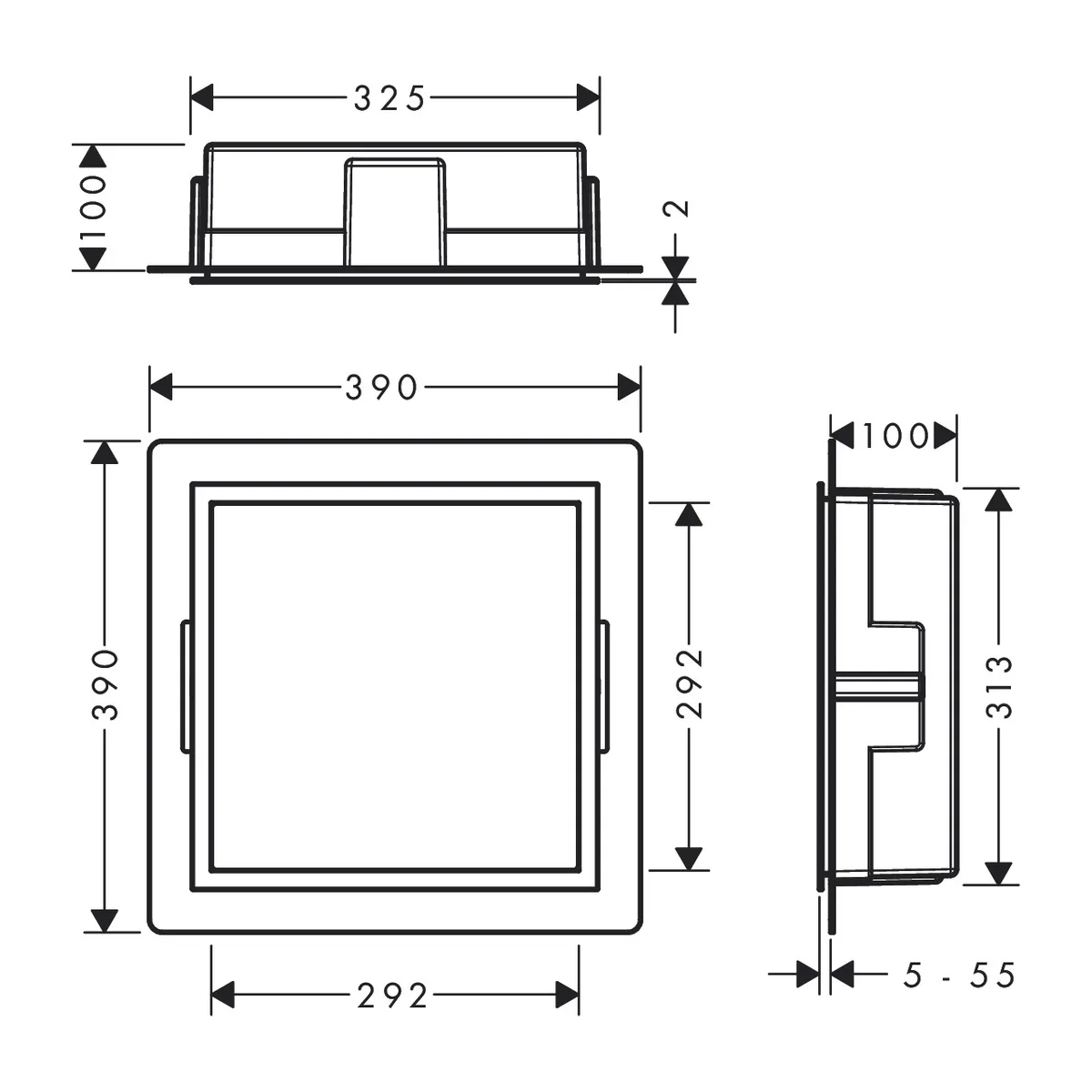 XtraStoris Individual ніша з вбудованою рамою шліфованний хром, 30×30×10 см, Чорний, Hansgrohe