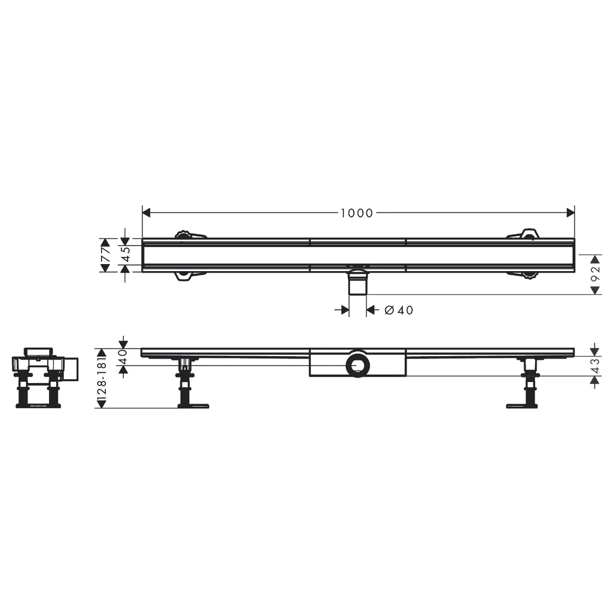 Raindrain Compact монтажний комплект для плоскої установки, 1000 мм, Hansgrohe