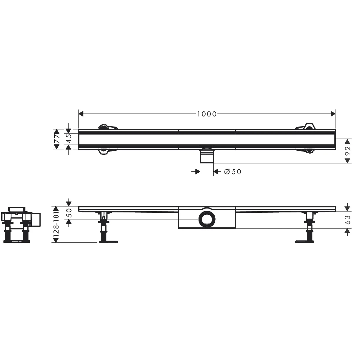 Raindrain Compact монтажний комплект для стандартної установки, 1000 мм, Hansgrohe