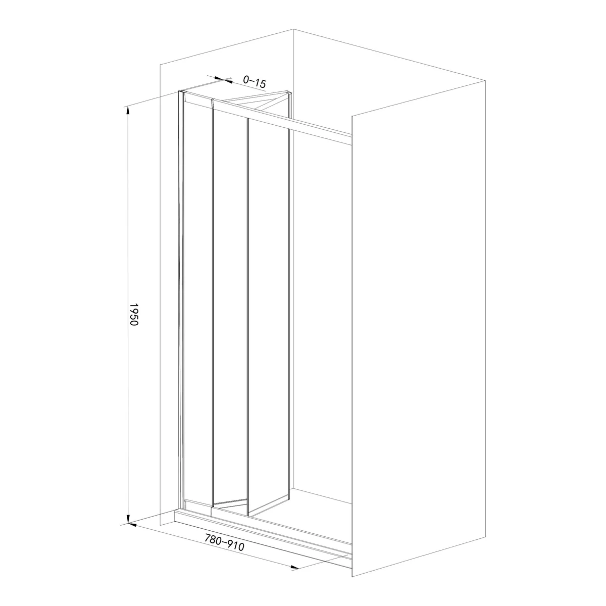 Двері в нішу bifold регульований 5 см профіль скло прозоре, 85×195 см, Хром, Eger