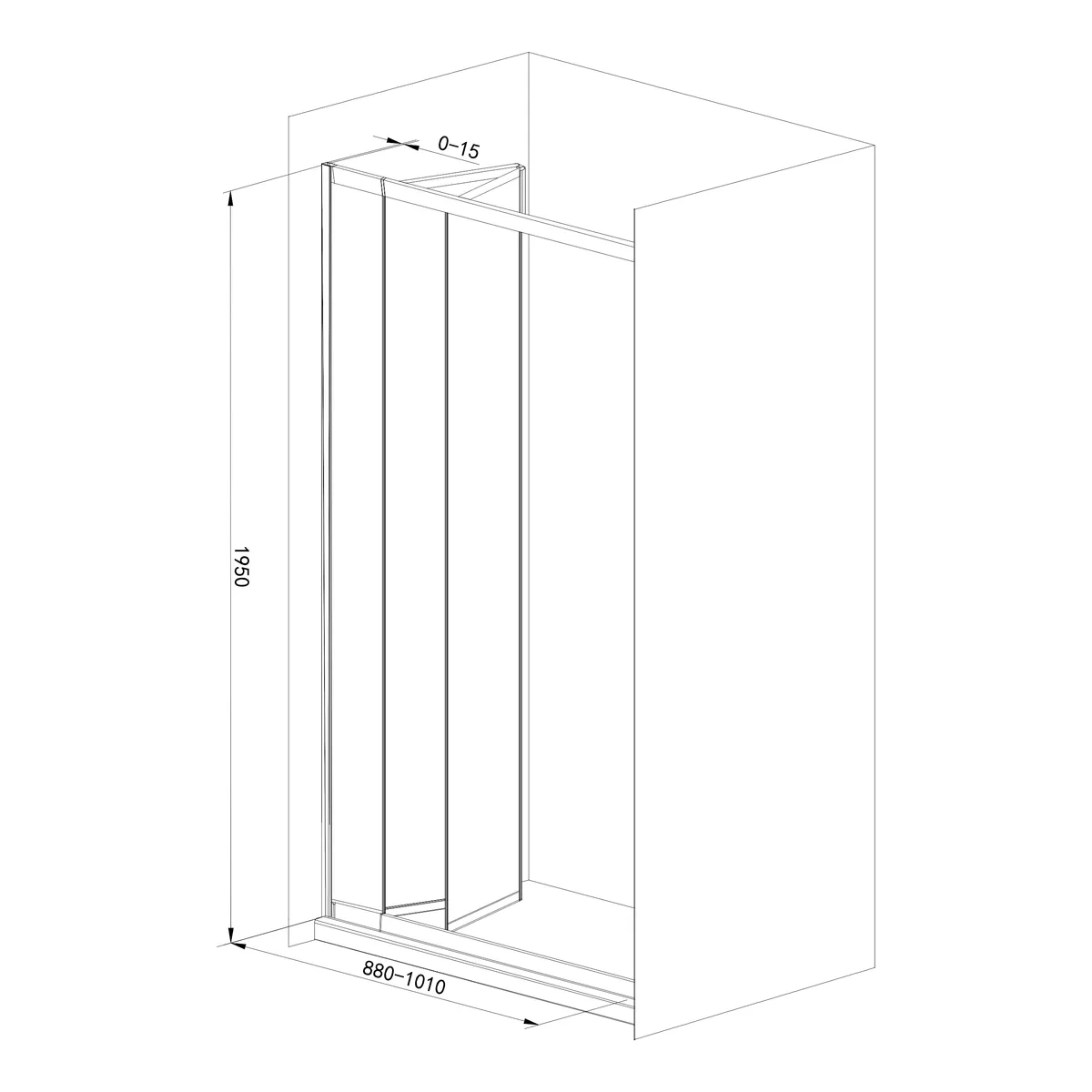 Двері в нішу bifold регулируемий 5 см профіль скло прозоре, 95×195 см, Хром, Eger