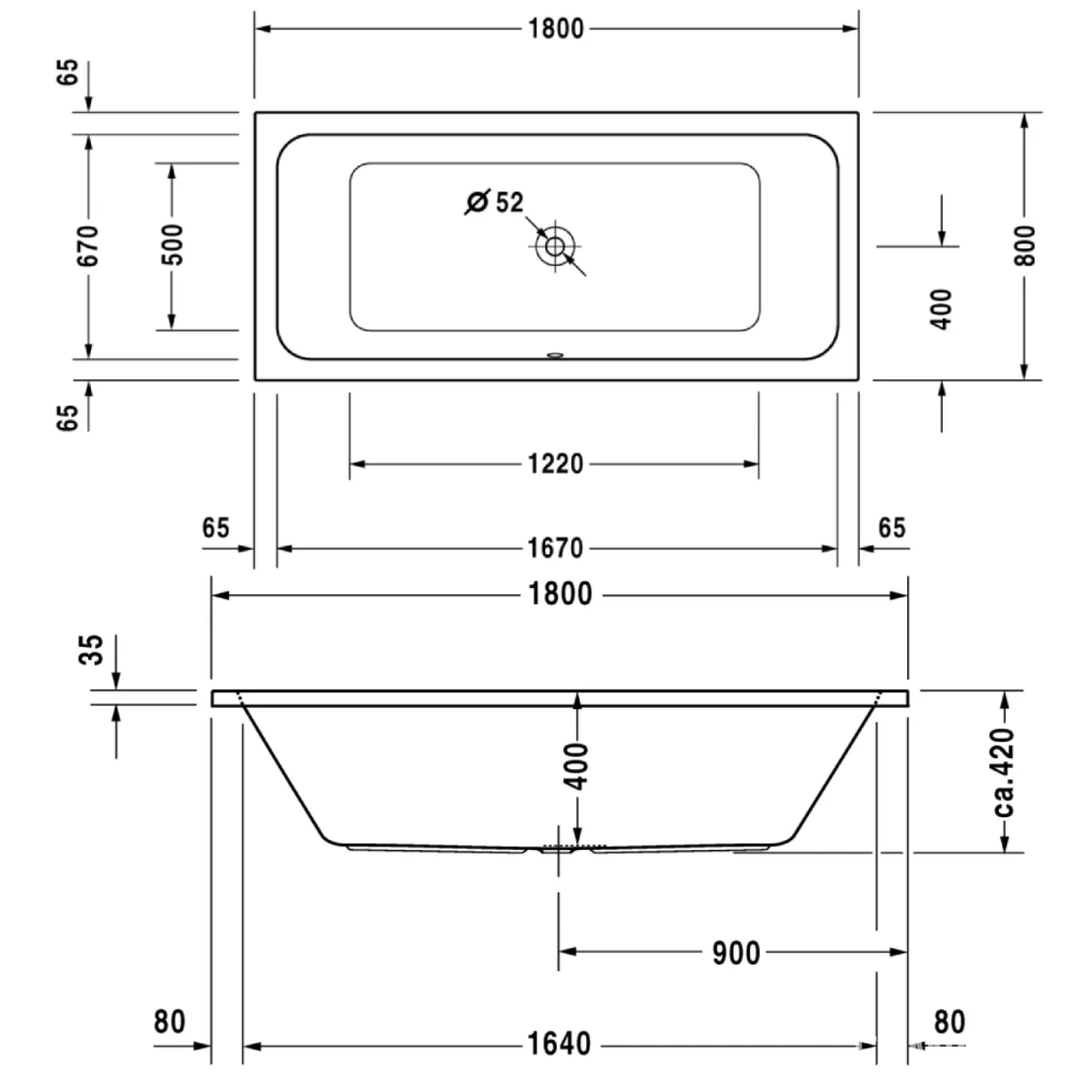 D-Code ванна, 180×80 см, Duravit