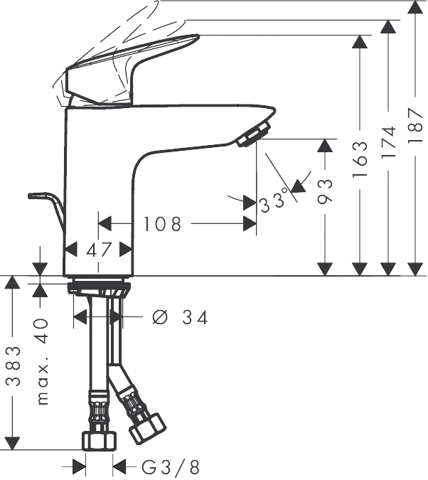 Logis Змішувач для раковини одноважільний 71105000, Hansgrohe