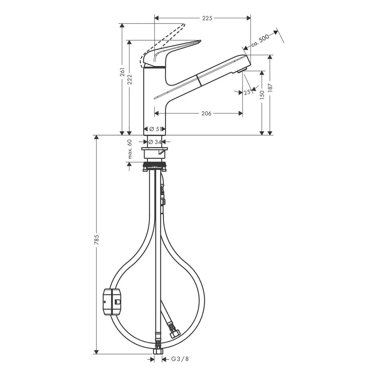 M427-H150 Змішувач для кухні одноважільний з висувним, Хром, Hansgrohe
