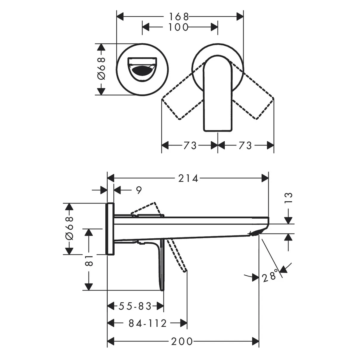 Rebris E змішувач для умивальника на 2 отвори, Hansgrohe