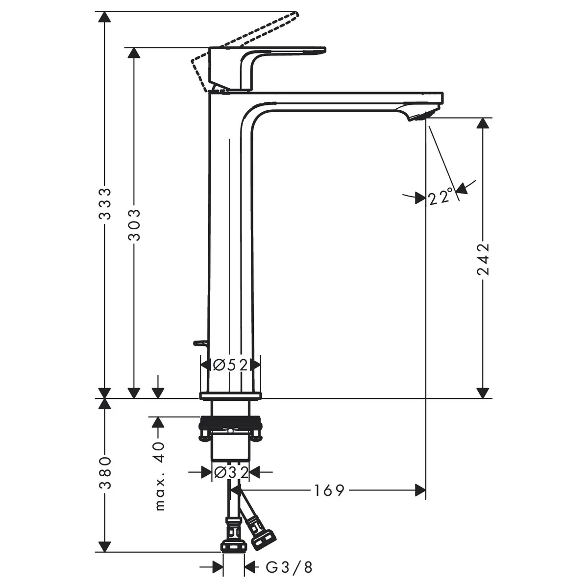 Rebris E змішувач для умивальника 240 CoolStart, Чорний матовий, Hansgrohe