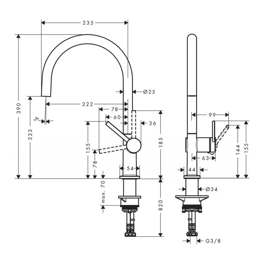 Talis M54 змішувач для кухні 220 одноважільний 1jet, Хром, Hansgrohe
