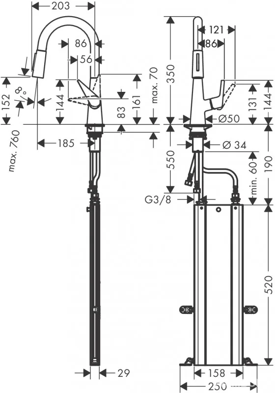 Talis M51 змішувач для кухні одноважільний 160 з витяжним душем 2jet sBox, Hansgrohe