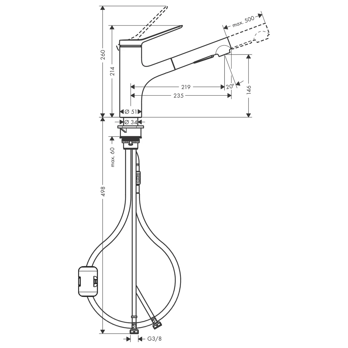 Zesis M33 змішувач для кухні 150 2jet з висувним, Hansgrohe