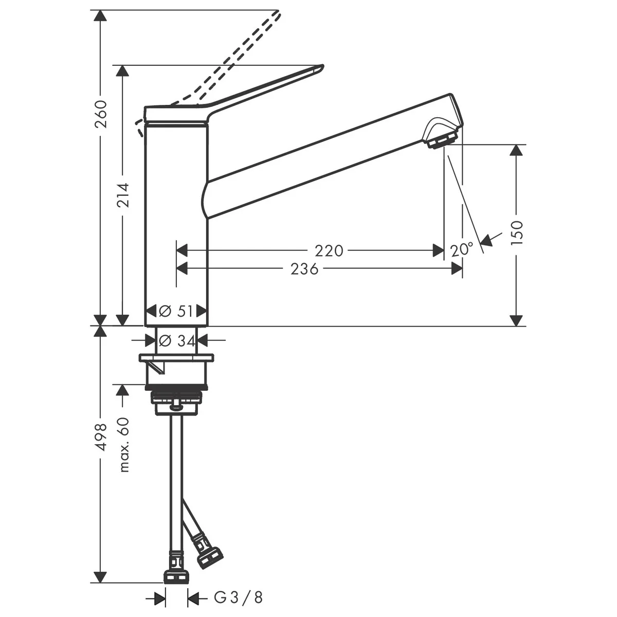 Zesis M33 змішувач для кухні 150 1jet, Чорний матовий, Hansgrohe