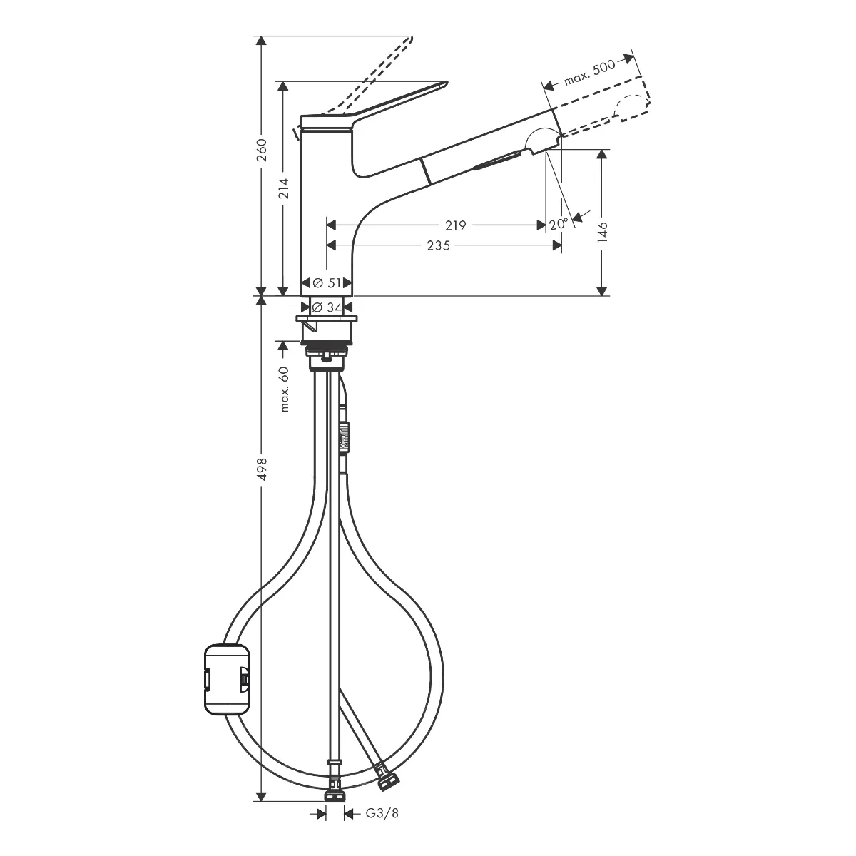 Zesis M33 змішувач для кухні 150 1jet ECO з висувним, Хром, Hansgrohe