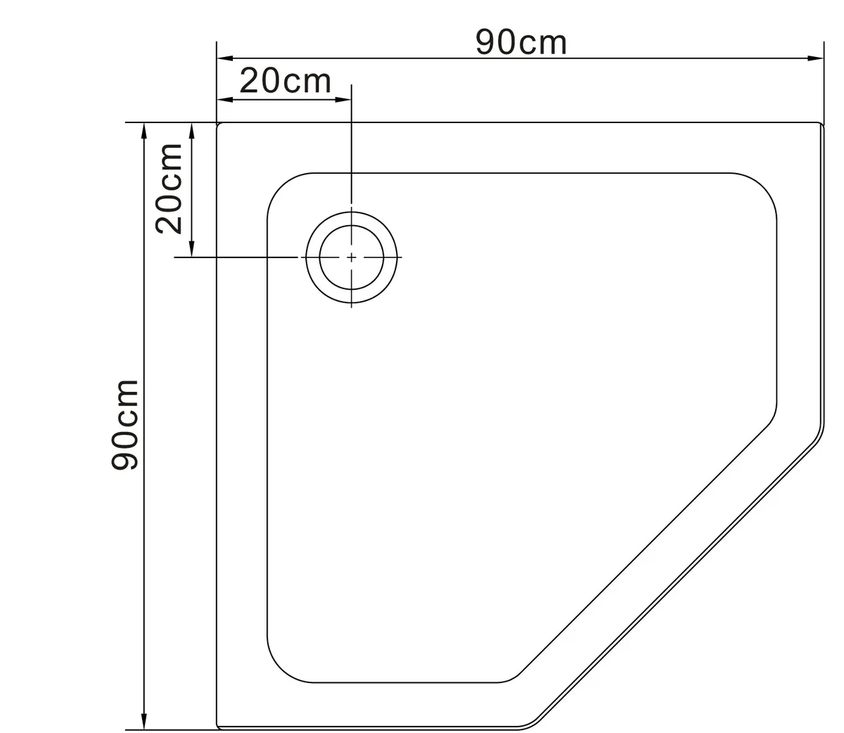 Duct піддон до душу кабіні п'ятикутний в комплекті з сифоном, 90×90 см, RJ