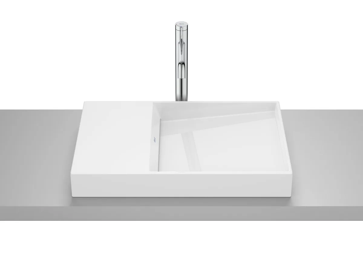 Horizon Dash умивальник асиметричний накладний без отвору під змішувач, 60×38 см, Білий, Roca