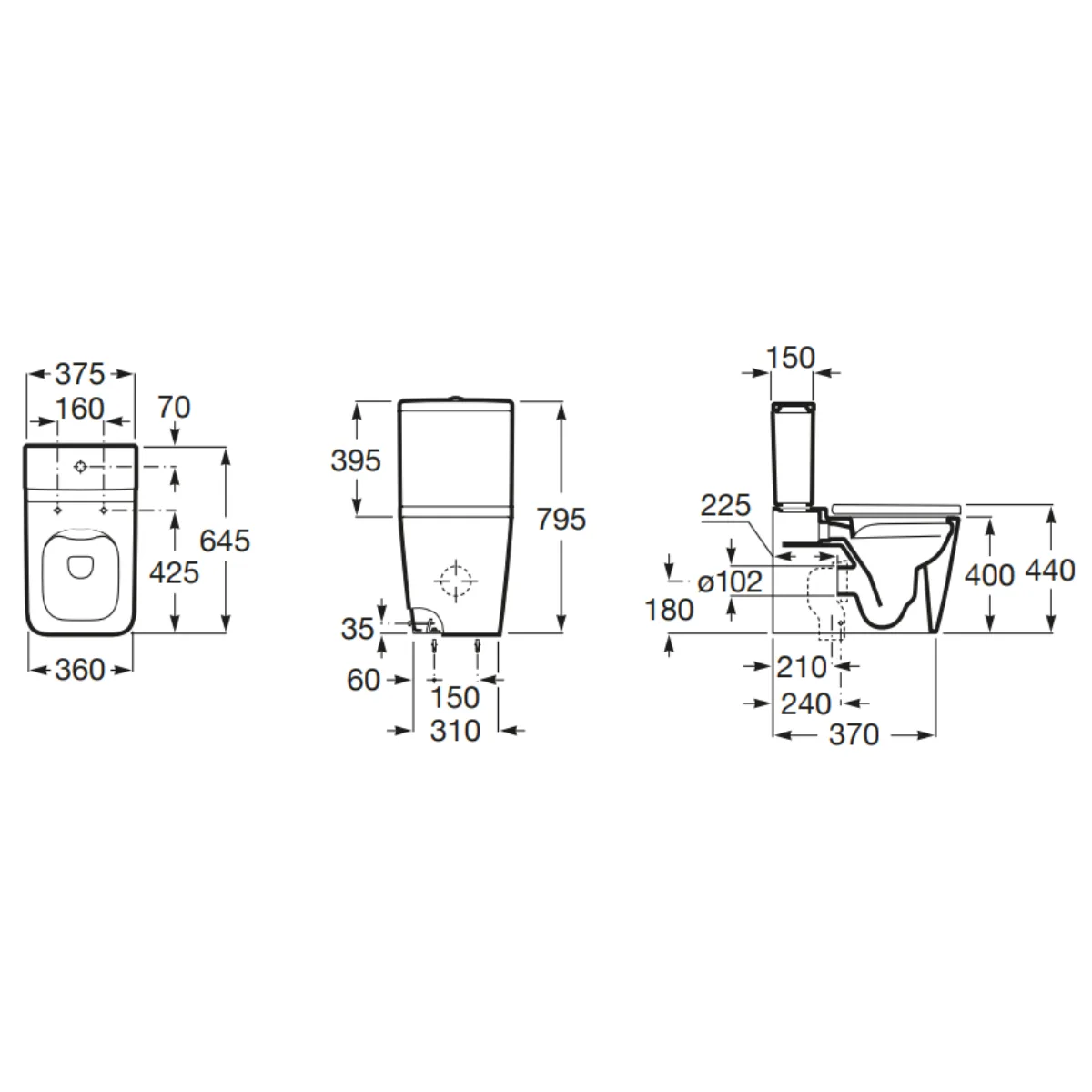 Inspira Square унітаз Rimless підлоговий, 37×64,5×79,4 см, Roca