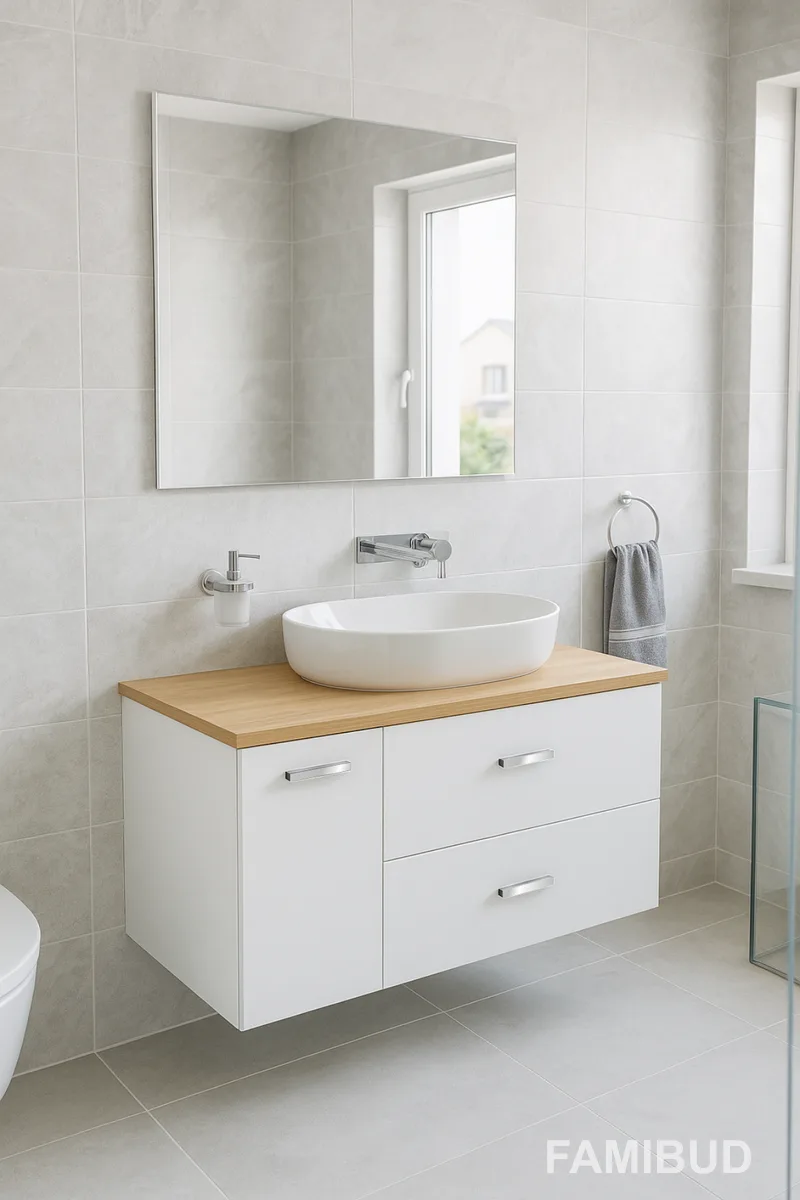 Victoria Basic Modular комплект тумба 59 см під накладний умивальник; модуль 30 см із дверцятами; стільниця 89 см; колір:білий/білий/дуб, 89 см, Roca