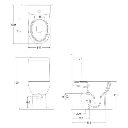 Bauta унітаз підлоговий без ободка гор випуск з сидінням Slim Soft Close, 34,7×61×79 см, DiMARCO