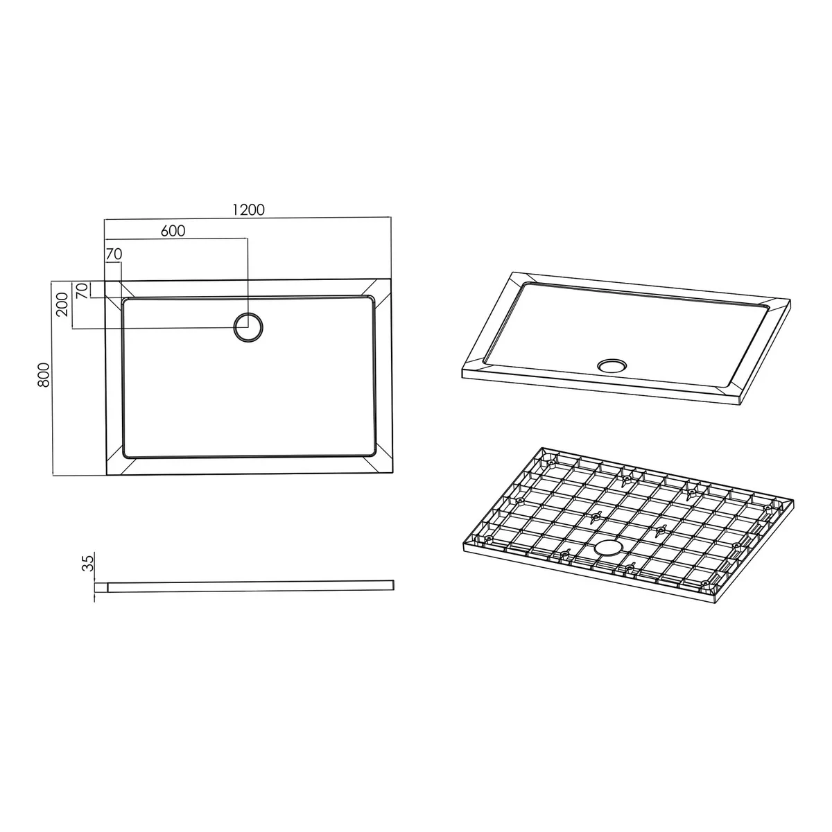 ShowerPad піддон прямокутний, 80×120×3,5 см, Imprese