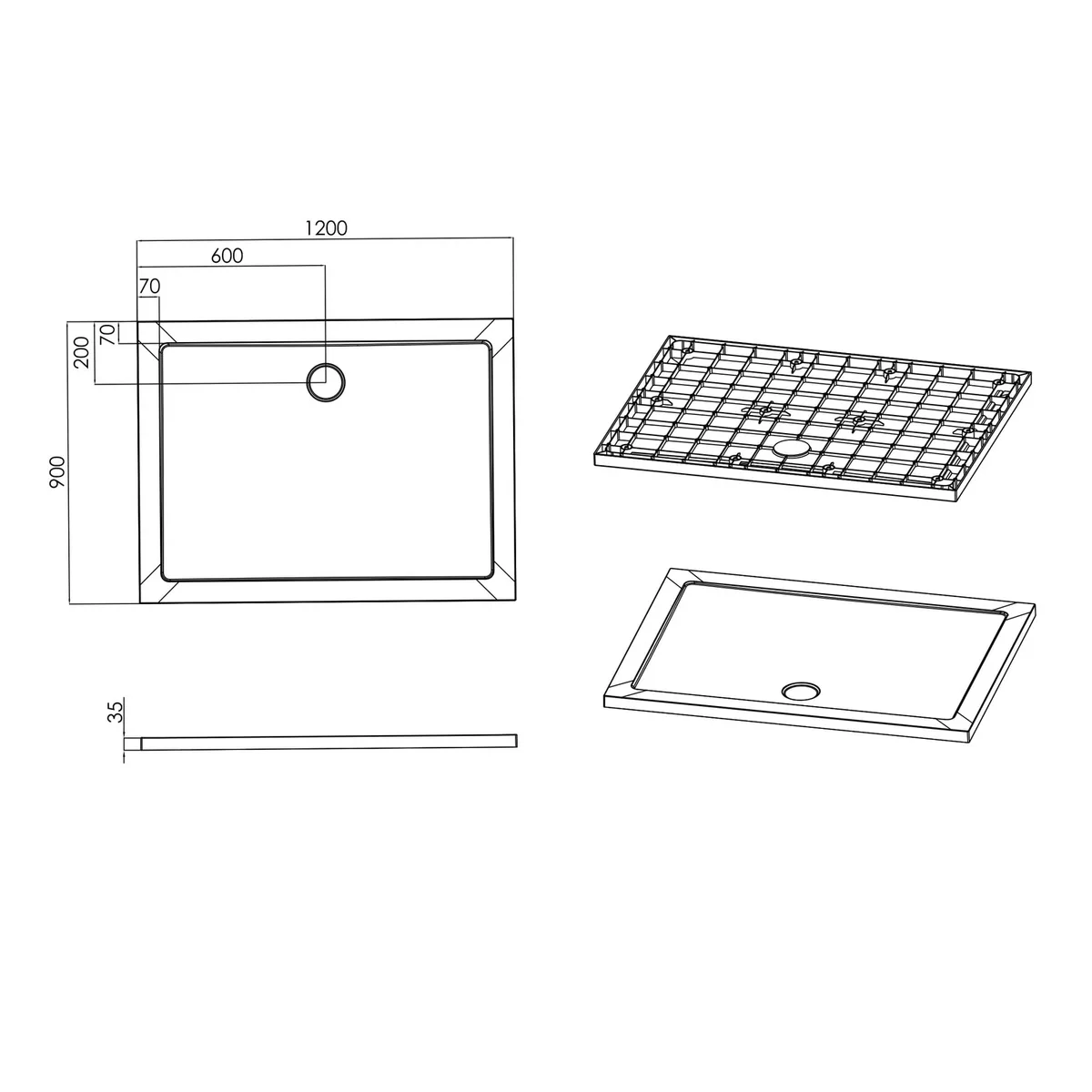 ShowerPad піддон прямокутний, 90×120×3,5 см, Imprese
