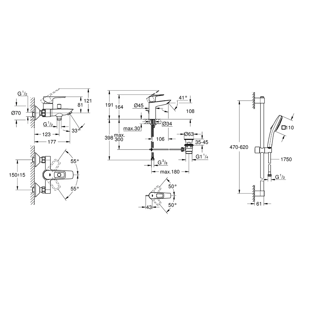 Bauloop набір змішувачів для ванни 23762001+23603001+26748003, Grohe