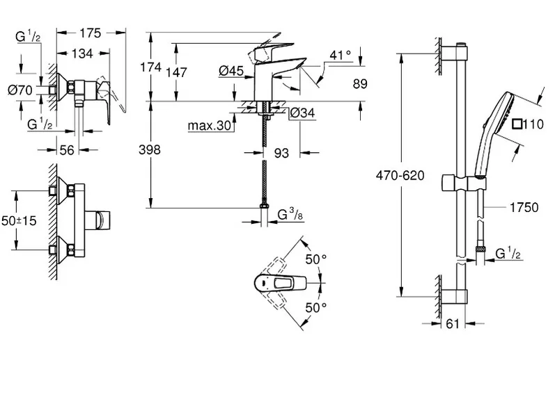 Bauloop набір змішувачів для душу 23337001+23634001+26748003, Grohe