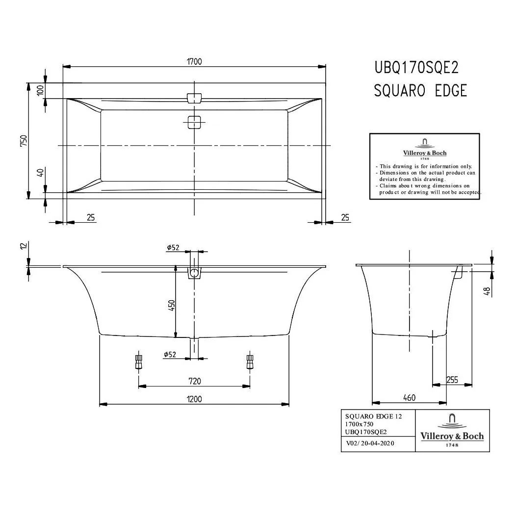 Squaro Edge 12 вана, 170×75 см, Villeroy & Boch