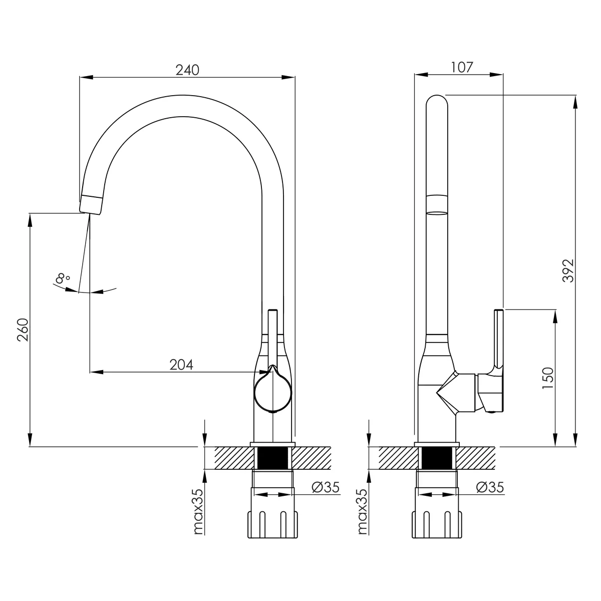 Kucera змішувач для кухні, Чорний матовий f03403410AB, Imprese