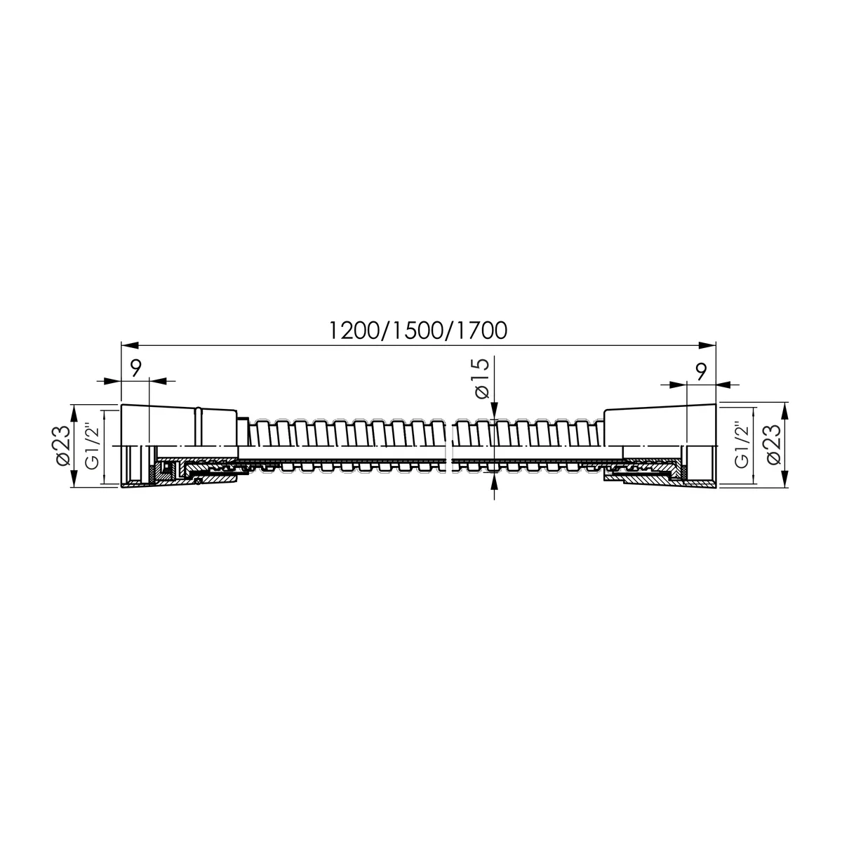 Шланг для душу SS anti-twist, 1200 мм, Чорний матовий, Imprese