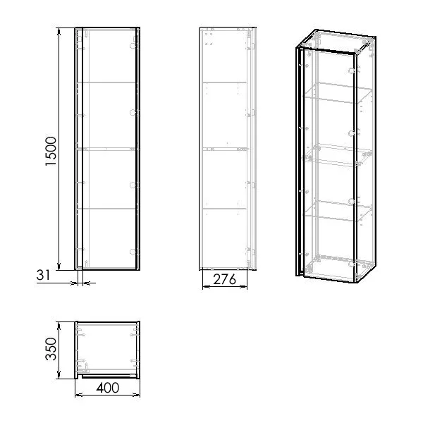 Blatna L пенал підвісний ільм бергамо, 150×40×35 см, Imprese