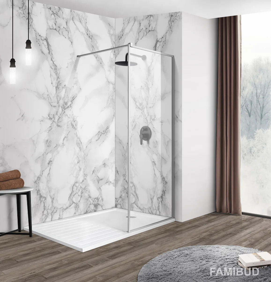 Душова стінка WALK-IN з профілем та тримачем скло прозоре, 100×200 см, Хром, Imprese