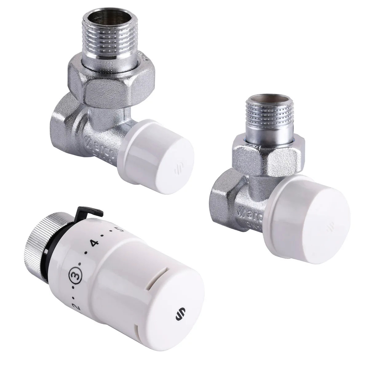 Набір Крани радіаторні кутові 1/2″ подача + зворотка+ термоголовка KC001 KCT01 М30, ARCO