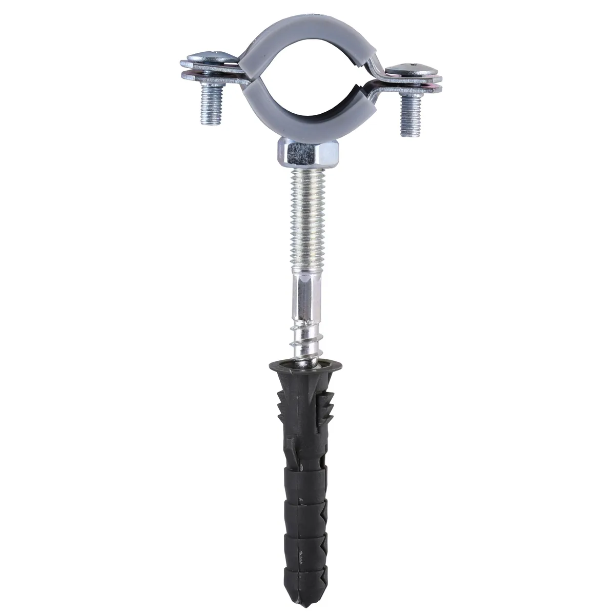 Хомут в зборі CR 1/2″ (20-23 мм) з гвинтом-шурупом 8×80 та дюбелем в уп., сірий