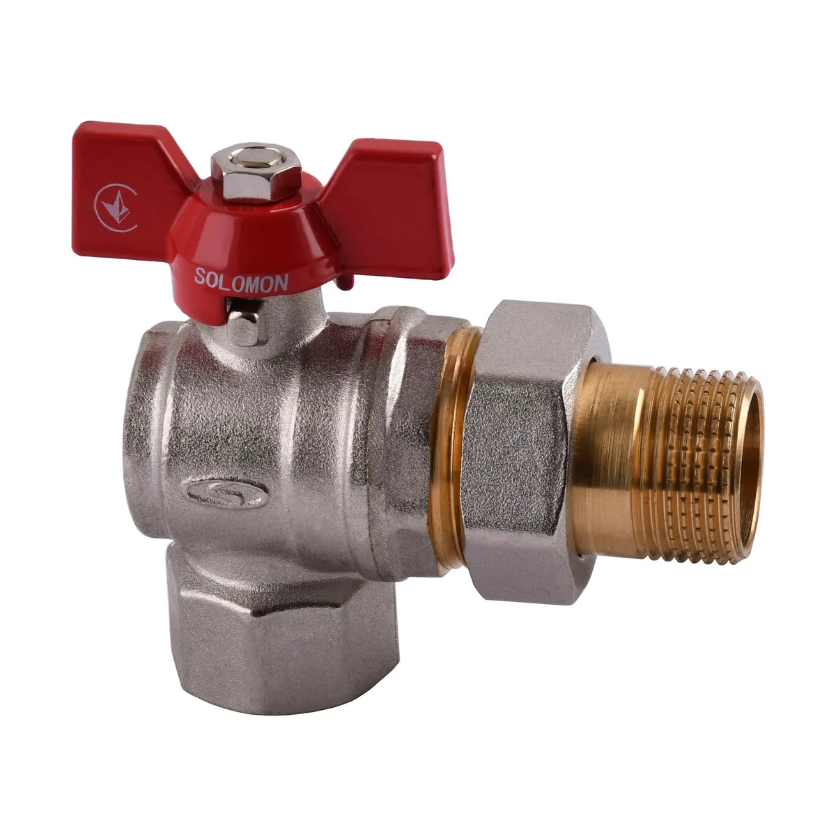 Кран кульовий кутовий з американкою 1″ Посиленний B1043, SOLOMON