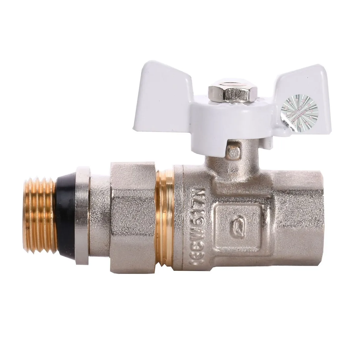 Кран кульовий з американкою Q PROFESSIONAL QP003 PN40 антипротікання, Білий метелик