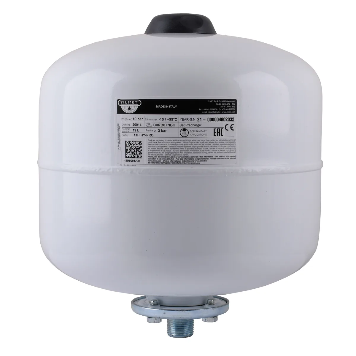 Гідроакумулятор зі змінною мембраною Zilmet HY-PRO 10bar, білий
