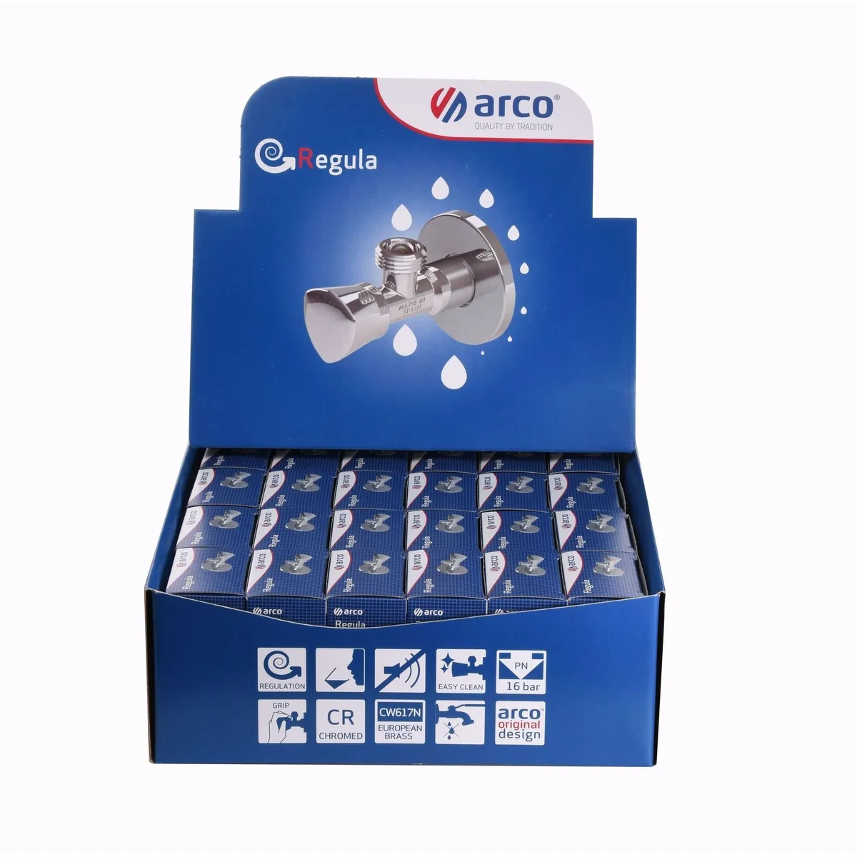 Набір Кран вентильний кутовий 1/2″х1/2″ ZENIT REGULA Z0912 30 шт. VTQ005, ARCO