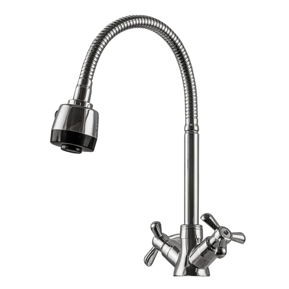 Змішувач для кухні DK-H1-2N-103MA Chrom хрест кераміка, с гофровиливом, DOMINO
