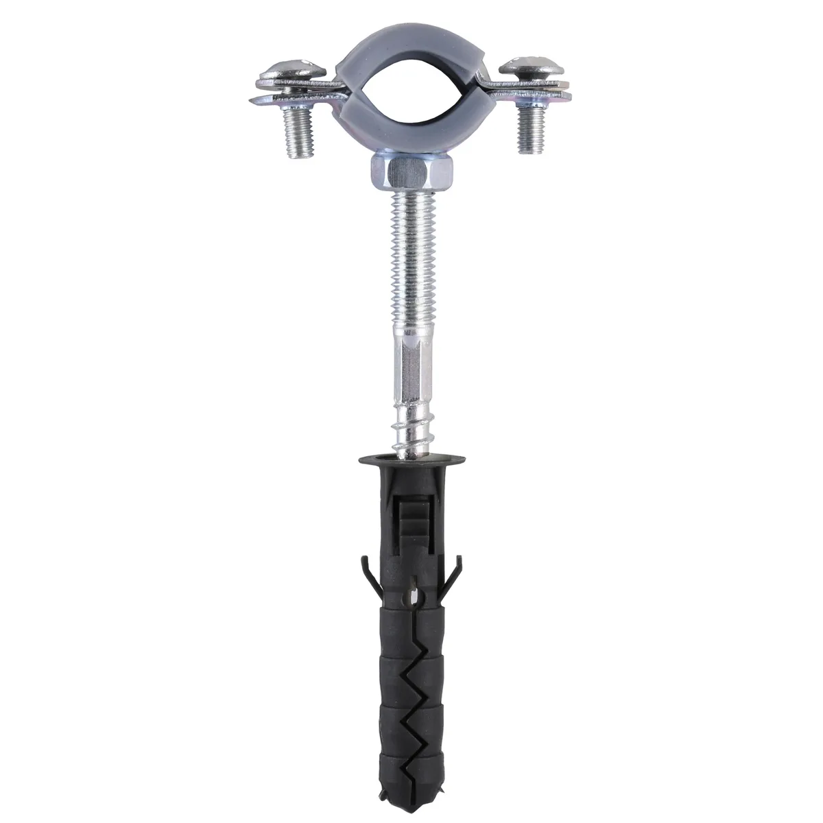Хомут в зборі CR 3/8″ (16-19 мм) з гвинтом-шурупом 8×80 та дюбелем в уп., сірий