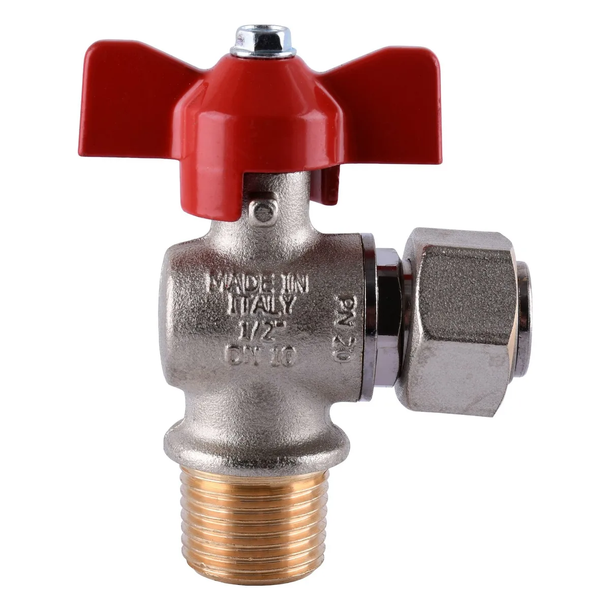 Кран кульовий котловий 1/2″ 301202R кутовий з накидною гайкою S.p.A., TECNOVIELLE