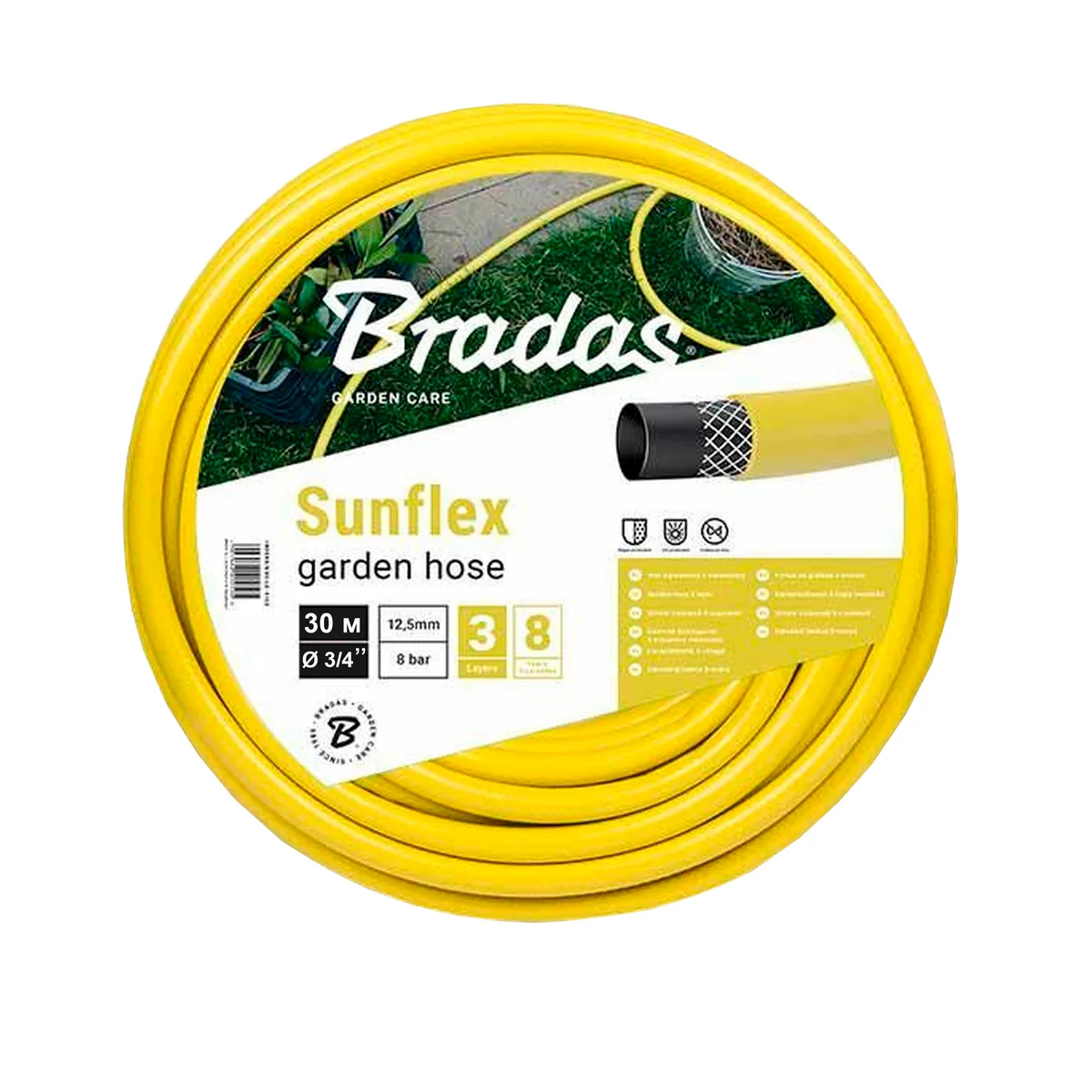 Шланг для поливу SUNFLEX 3/4″ - 30 м Польща жовтий WMS3/430, Bradas