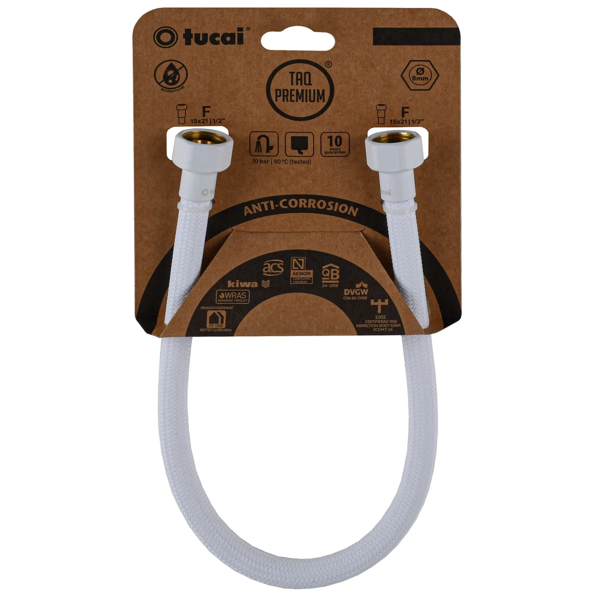 Шланг водяний TAQ PREMIUM GRIF 1/2″x1/2″ ВВ 0,3 м.Антикор. ACB HG-1212-300 (Білий Мат) 209971, TUCAI