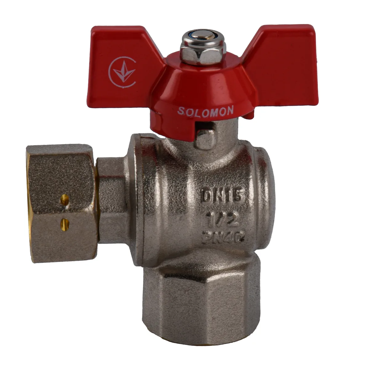Кран кульовий кутовий з накидною гайкою 1/2″ ВВ PN40 (V3002-S), SOLOMON