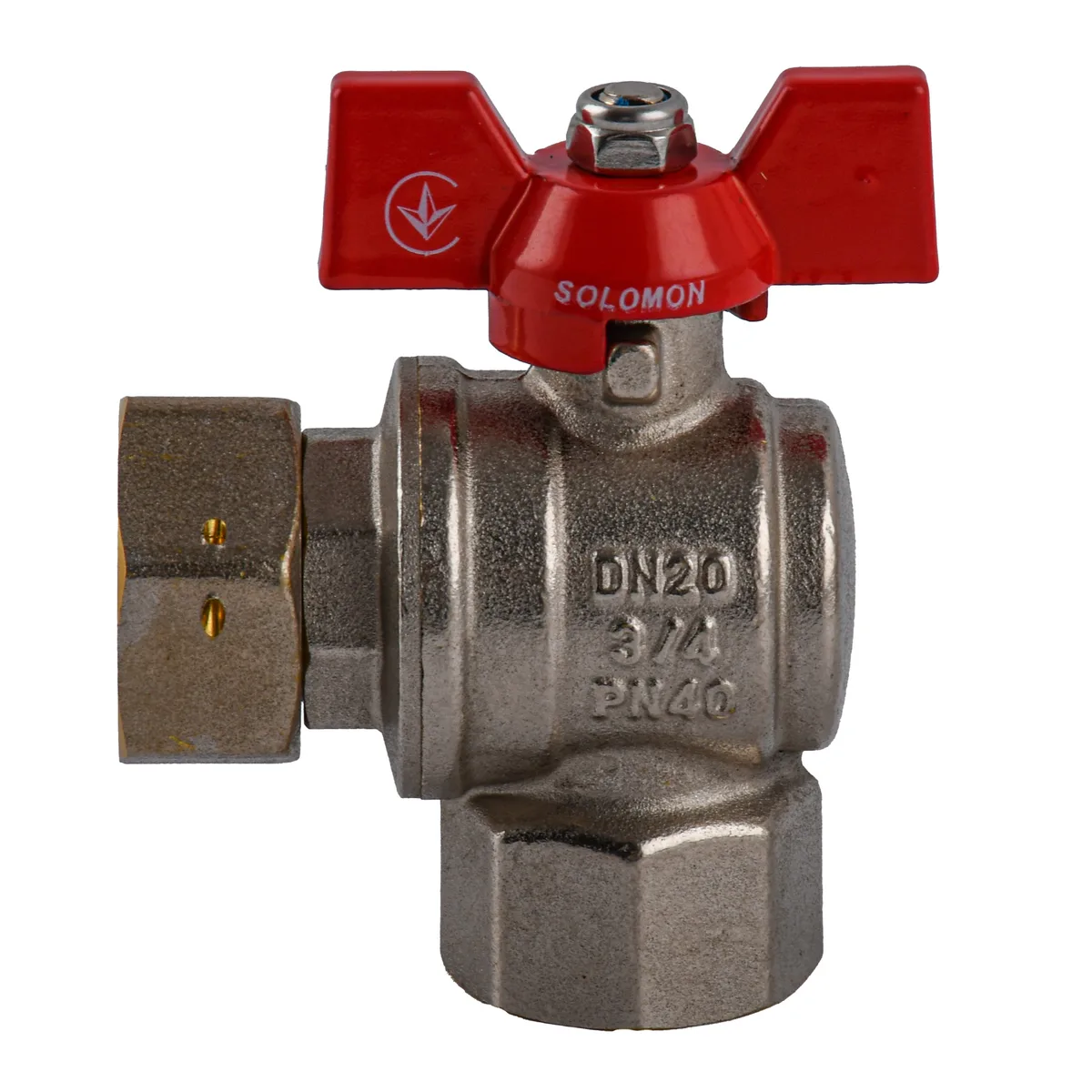 Кран кульовий кутовий з накидною гайкою 3/4″ ВВ PN40 (V3003-S), SOLOMON