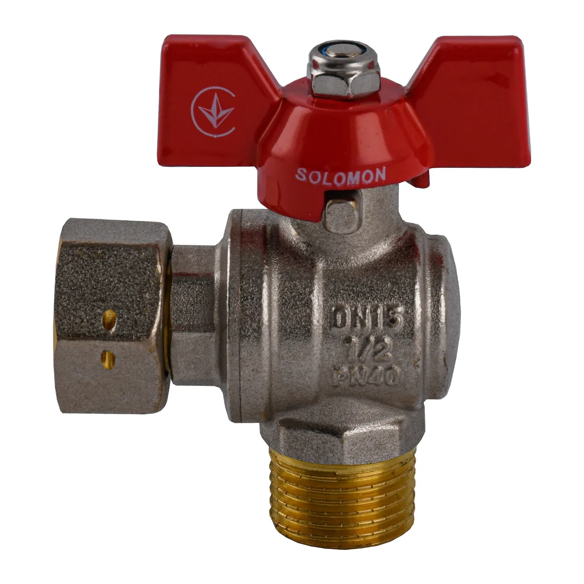 Кран кульовий кутовий з накидною гайкою 1/2″ ЗВ PN40 (V4002-S), SOLOMON