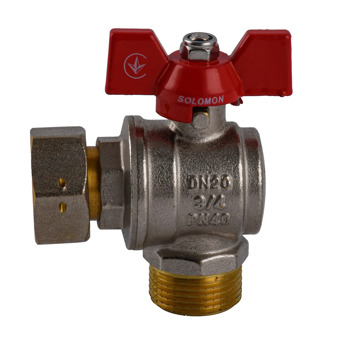 Кран кульовий кутовий з накидною гайкою 3/4″ ЗВ PN40 (V4003-S), SOLOMON