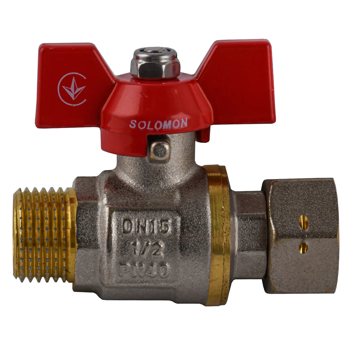 Кран кульовий прямий з накидною гайкою 1/2″ ЗВ PN40 (V5002-S), SOLOMON