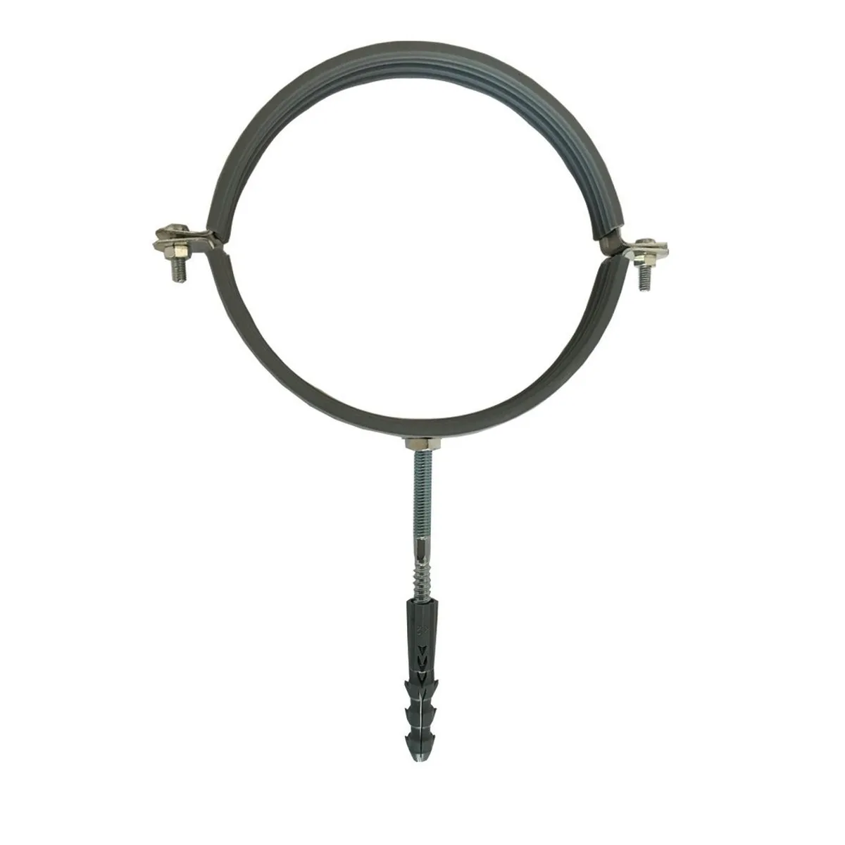 Хомут в зборі CR 3 1/2″ (98-105 мм) з гвинтом-шурупом 8×100 та дюбелем в уп., сірий