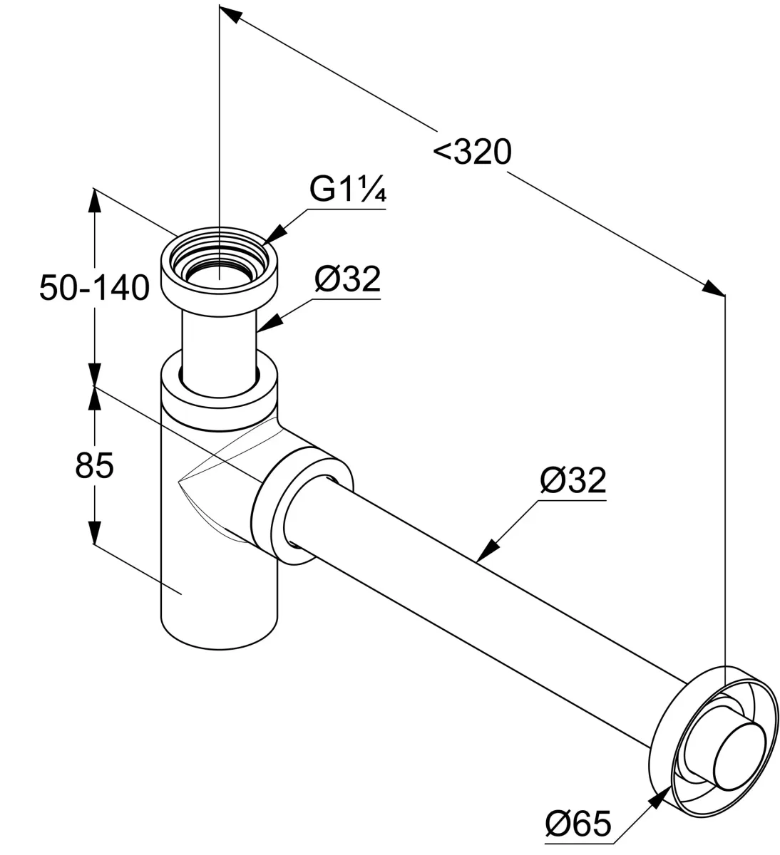Сифон пляшковий G11/4×32 мм, Брашоване золото, Kludi