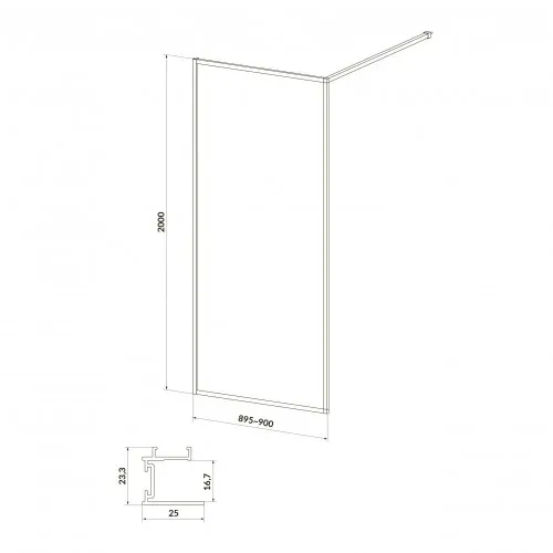 Кабіна душова Walk-in Larga профіль, 90×200, Чорний, Cersanit